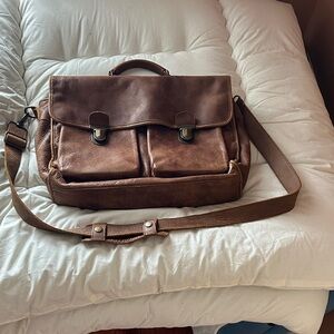 Roots Brown Tribal Leather Leather Messenger/Breifcase Bag